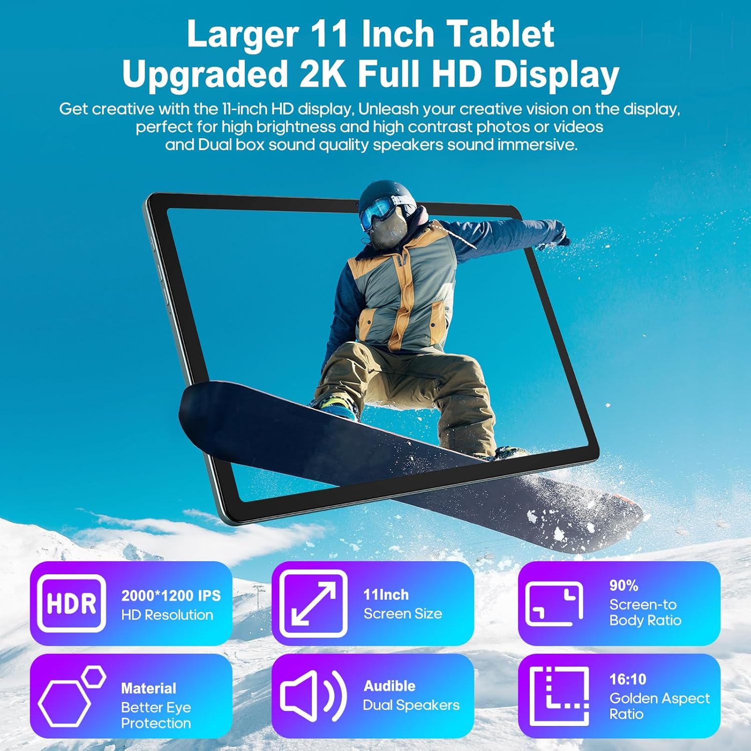 11 Inch Tablet Android 13 Tablets 16GB RAM+256GB ROM+1TB Expand Octa-Core Tablets PC with Dual SIM Card Slot, 2K 2000 x 1200 Display, 8+13MP Dual Camera, Bluetooth5.0, GPS, 5G/2.4G WiFi