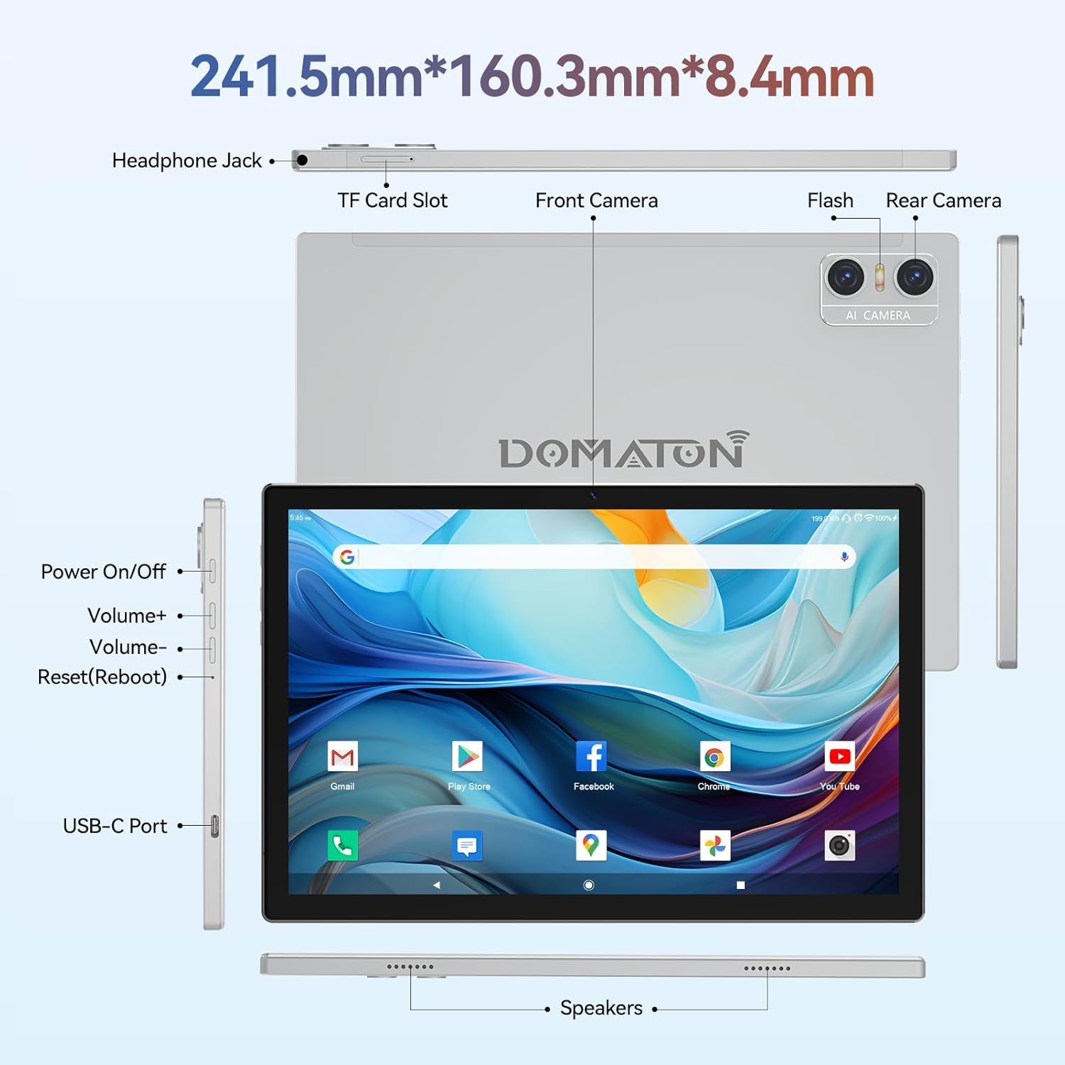 Android 14 Tablet 2025 Latest Tablets, 10 inch Tablet (4+4)GB RAM 64GB ROM 1TB Expand, 2 in 1 Tablet with Keyboard, Case, Stylus, Octa-Core Tablet PC, WiFi 6, Bluetooth,13MP+5MP Dual Camera (Silver)