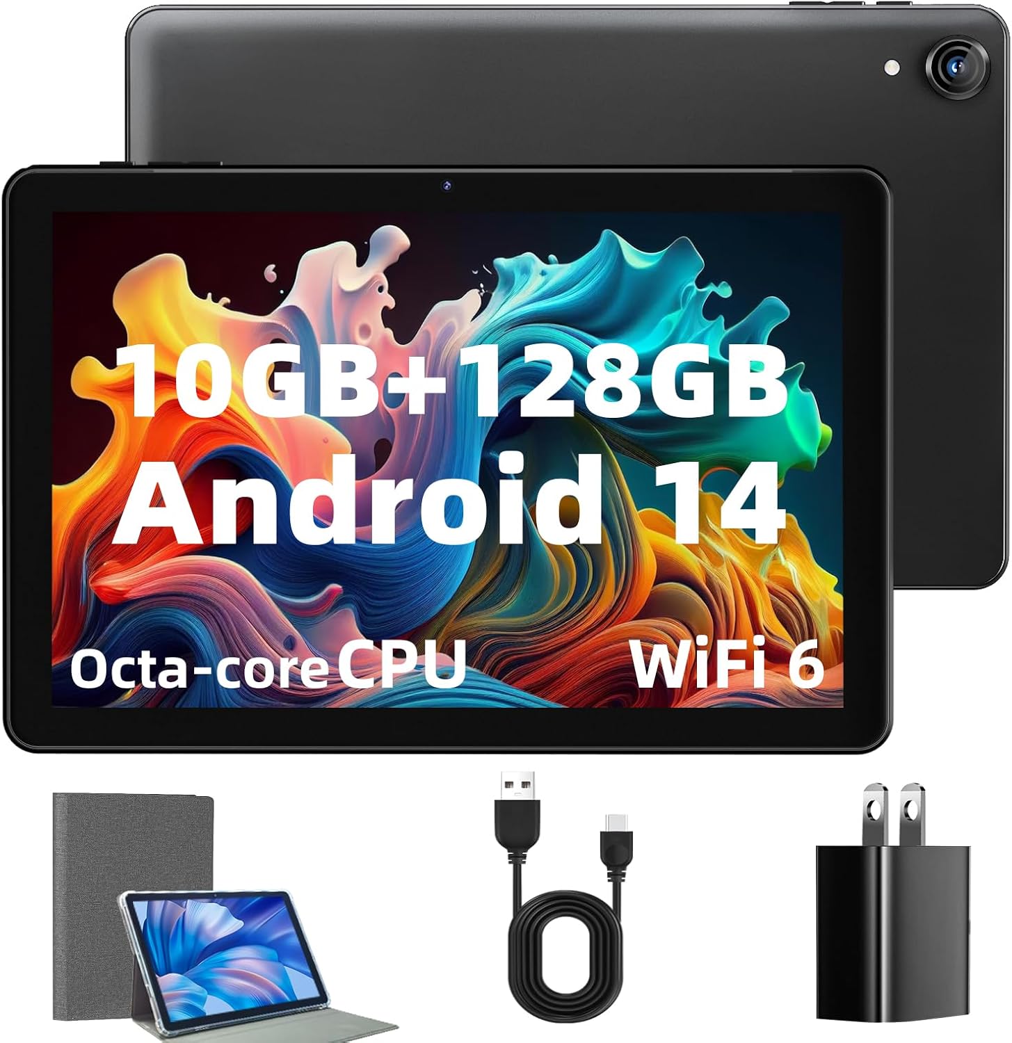 Android Tablet 10 Inch - Android 14 Octa Core 1.8GHz, Tablet with OTG Transmission and Wi-Fi 6G 10GB + 128GB + 1TB TF 6000mAh, 8+5MP Dual Camera,Bluetooth 5.3, Latest Tablets with Widevin L1