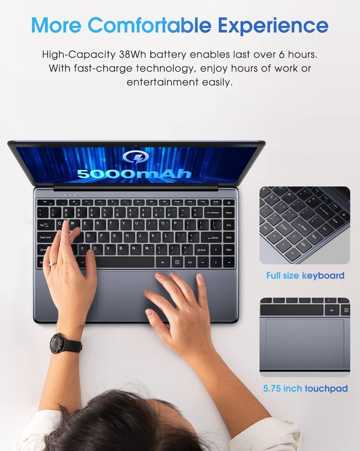 CHUWI HeroBook Pro 14.1 Laptop, 256GB SSD 8GB RAM, Windows 11 Laptop, 1TB SSD Expand, Intel Celeron N4020(up to 2.8GHz), 2K FHD IPS Display, Ultra Slim, Mini-HDMI, 5G WiFi, USB3.0, Webcam,TF Card