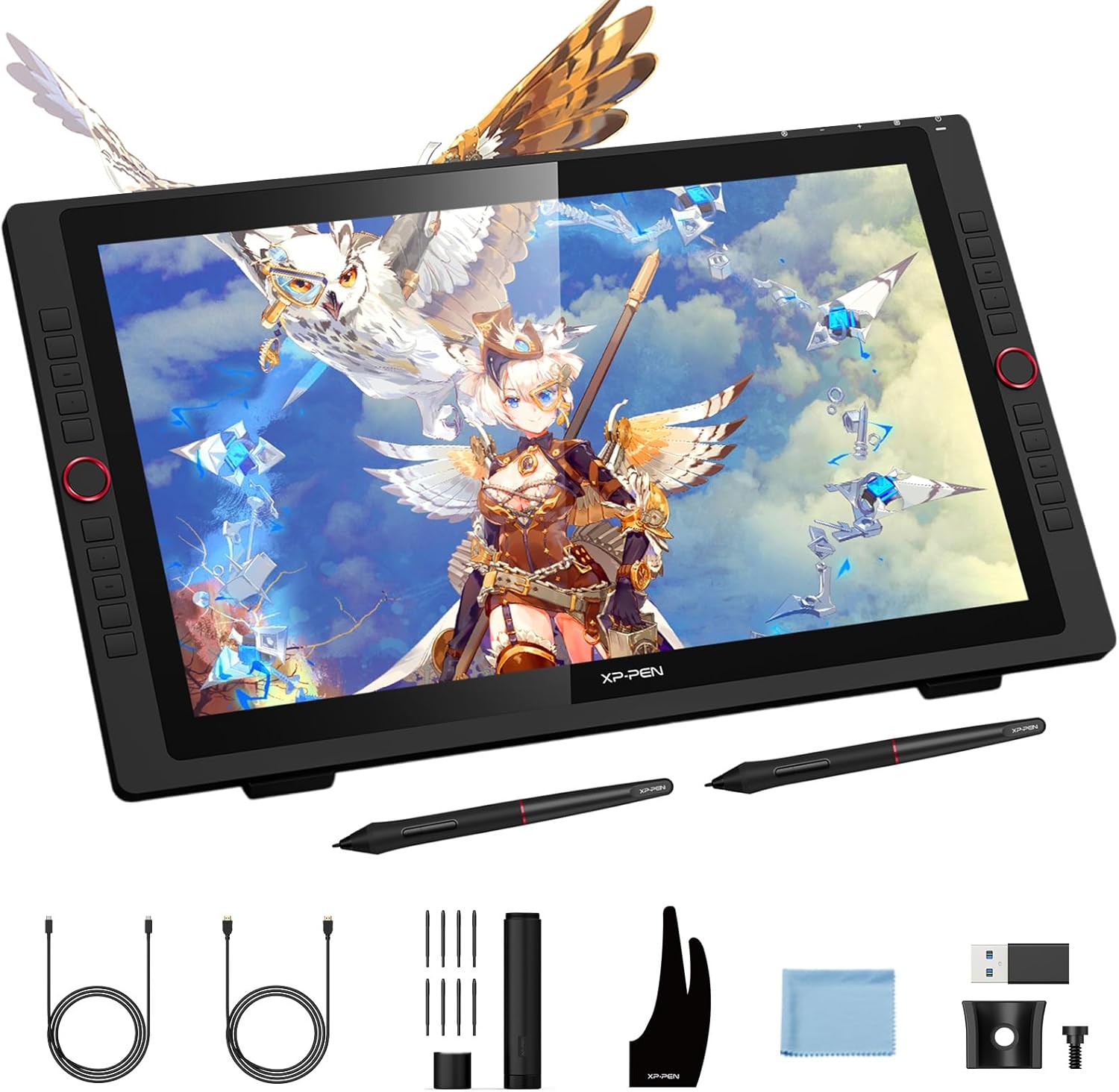 Drawing Tablet with Screen XPPen Artist 22R pro Computer Graphics Tablet 120% sRGB with Battery-Free Stylus Full-Laminated Technology, 21.5 inch Pen Display with 20 Shortcut Keys  2 Red Dial(Black)