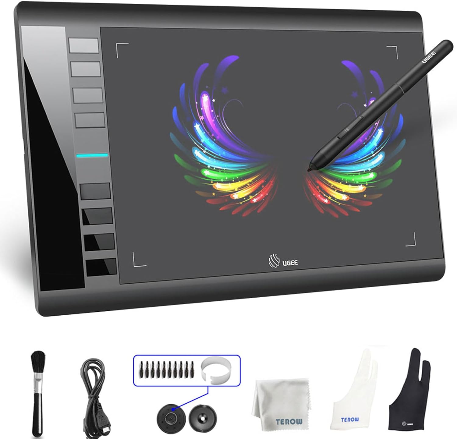 Graphics Drawing Tablet, UGEE M708 10 x 6 inch Large Drawing Tablet with 8 Hot Keys 8192 Levels Pen, Graphic Tablets for Computer Digital Art Creation Sketch for Windows Chrome OS Mac OS and Linux