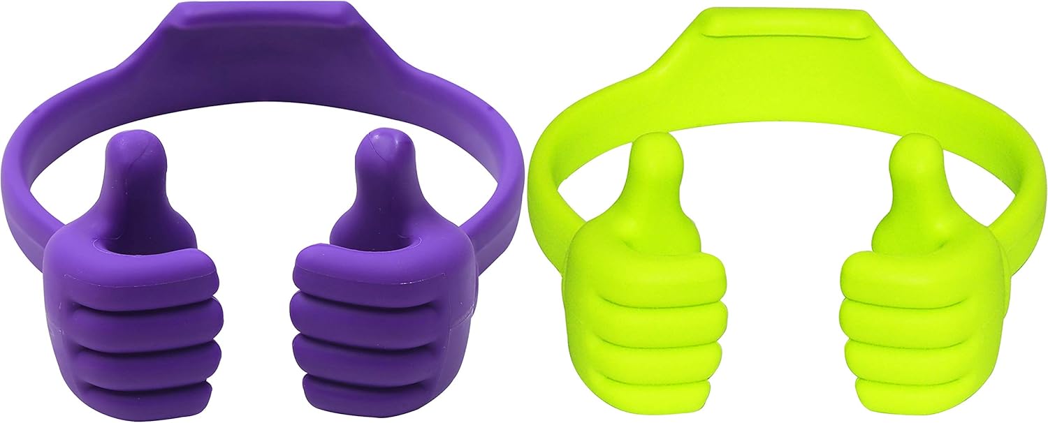 HONSKY Thumbs-Up Phone Stand for Tablets, E-Readers and Smart Phones – Green/Purple – 2 Count