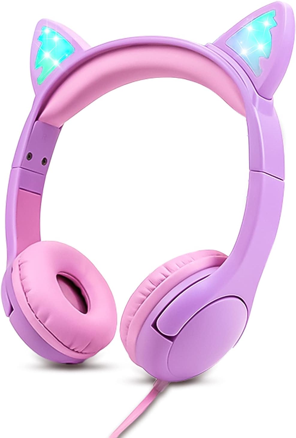 Kids Headphones, Safe 85db Volume Control Light Up Cat Ear Headphones for iPad Fire Tablet Kindle, On-Ear LED Children Headphones for School Learning Travel - Purple/Pink