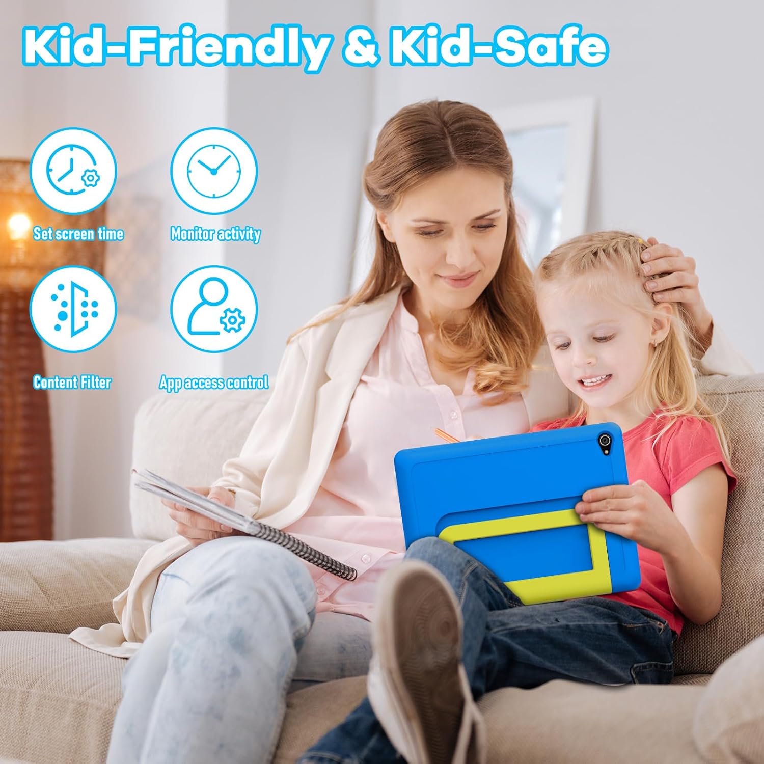 Kids Tablet｜Upgraded Android 14 Tablet 10 inch for Kids with Protective Case｜Octa-Core｜64GB｜1TB TF Card Expandable｜Dual Camera｜Parental Control｜Pre-intalled KIDOZ｜Great Gift for Toddler(Purple)