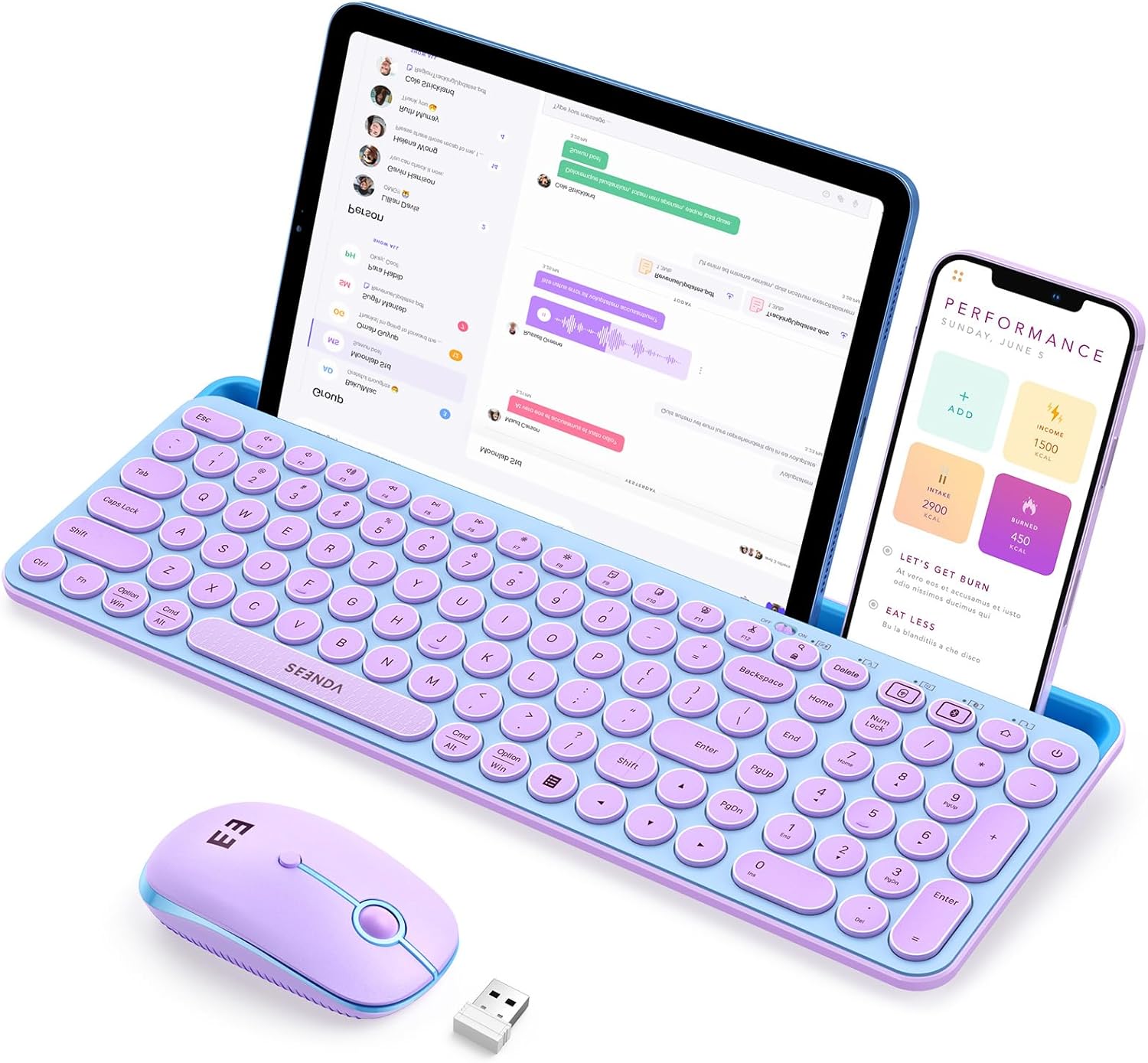 seenda Bluetooth Keyboard and Mouse for iPad, Multi-Device Bluetooth + 2.4G Wireless Round Key Cute Keyboard Mouse with Tablet Holder for MacBook/Windows Computer, iOS/Andriod Tablet Phone Coral Pink