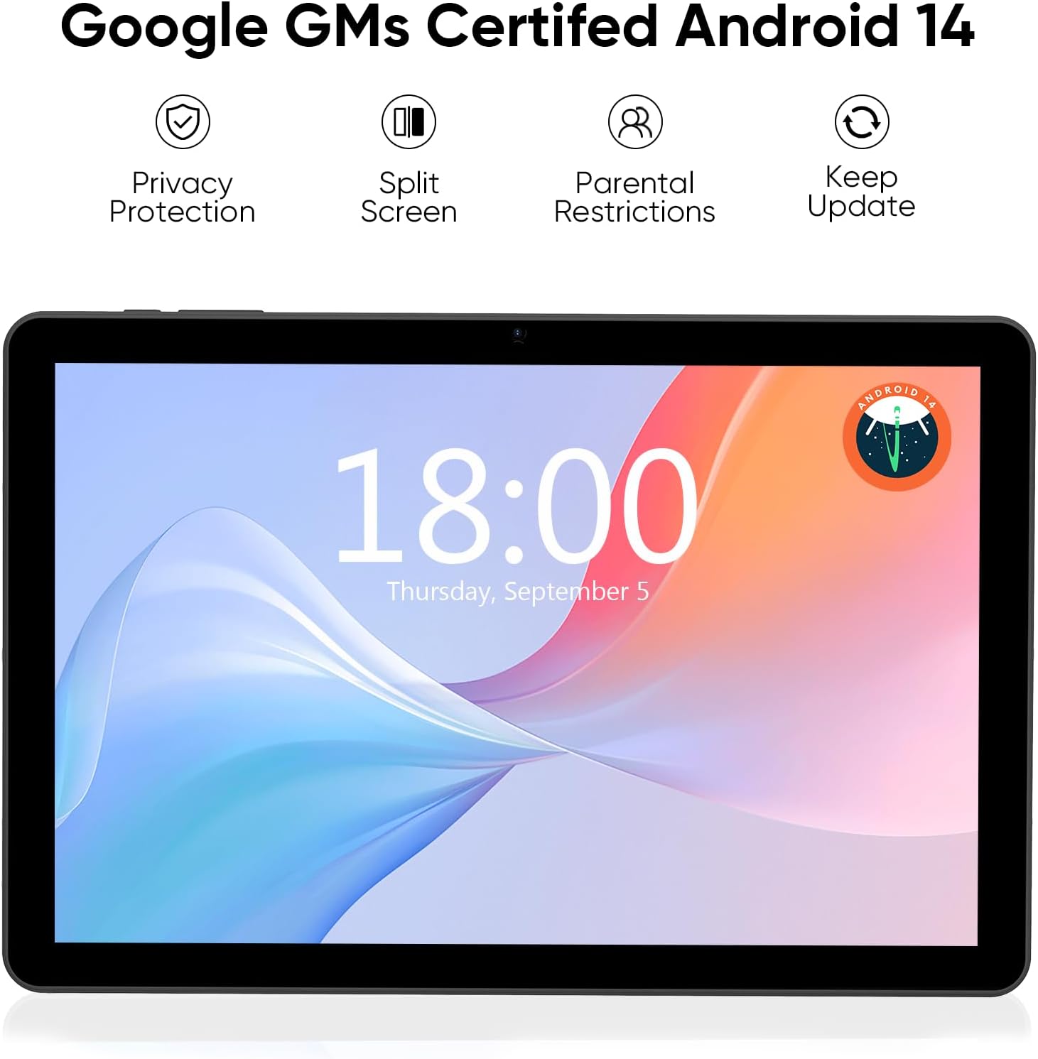 Tablet 10 inch Android 14 Tablet, Octa-Core Processor Google Tablets with 10GB RAM + 64GB ROM 1TB Expand, GPS, 6000mAh, 1280x800 IPS Display, BT5.0, Dual Camera, WiFi 5, GPS (Black)