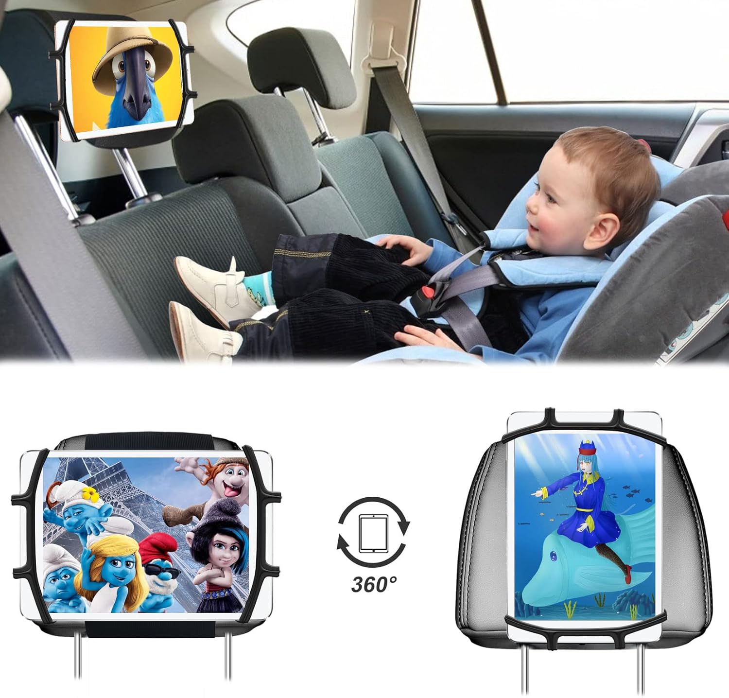 Tablet Holder for Car Headrest, [Anti-Slip] iPad Holder for Car Backseat 2024, Road Trip Essentials Adjustable Car Tablet Mount Back Seat for Kids, Fits 7-12.9 Tablets (1 Pack Black)