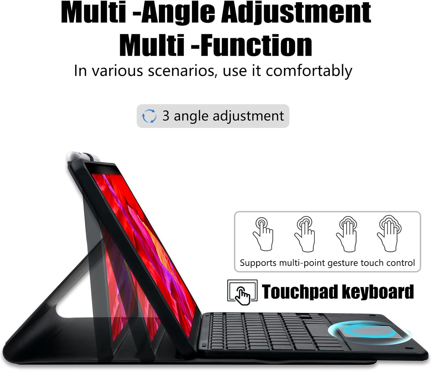 Touchpad Keyboard Case for Amazon fire Max 11 11.0-inch 2023(13th Generation),Rainbow Backlight Rechargeable Detachable Keyboard with Pen Holder for Tablet Cover (Black+Black)