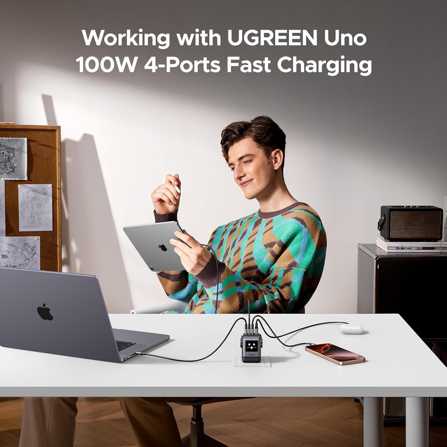 UGREEN Uno Charger 100W USB C Charger, Nexode 4-Port GaN Charger Compact Fast USB C Power Adapter for MacBook Pro/Air, iPad Pro, iPhone 16 Pro, Galaxy S24 Ultra, Pixel 9, Steam Deck, ROG Ally