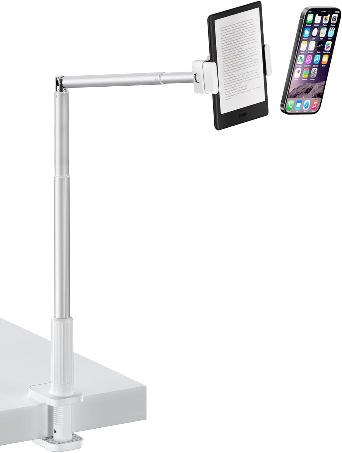 Viozon Tablet Holder Stand, Phone/Kindle Holder with Flexible Aluminum Alloy Long Arm, C Clamp for Headboard BedsideTable, Compatible with 3.5-11 iPad,Kindle, iPhone 15 14 Plus/Pro Max,B