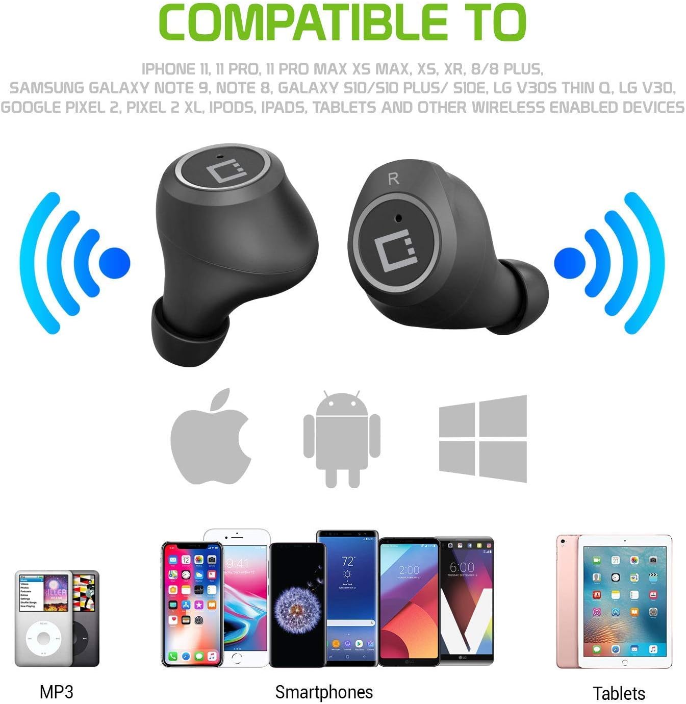 Works For iPhone 1212 Pro12 Pro Max12 Mini by Cellet Wireless V5 Bluetooth Earbuds Works for Apple iPhone 1212 Pro12 Pro Max12 Mini with Charging case for in Ear Headphones. (V5.0 Black)