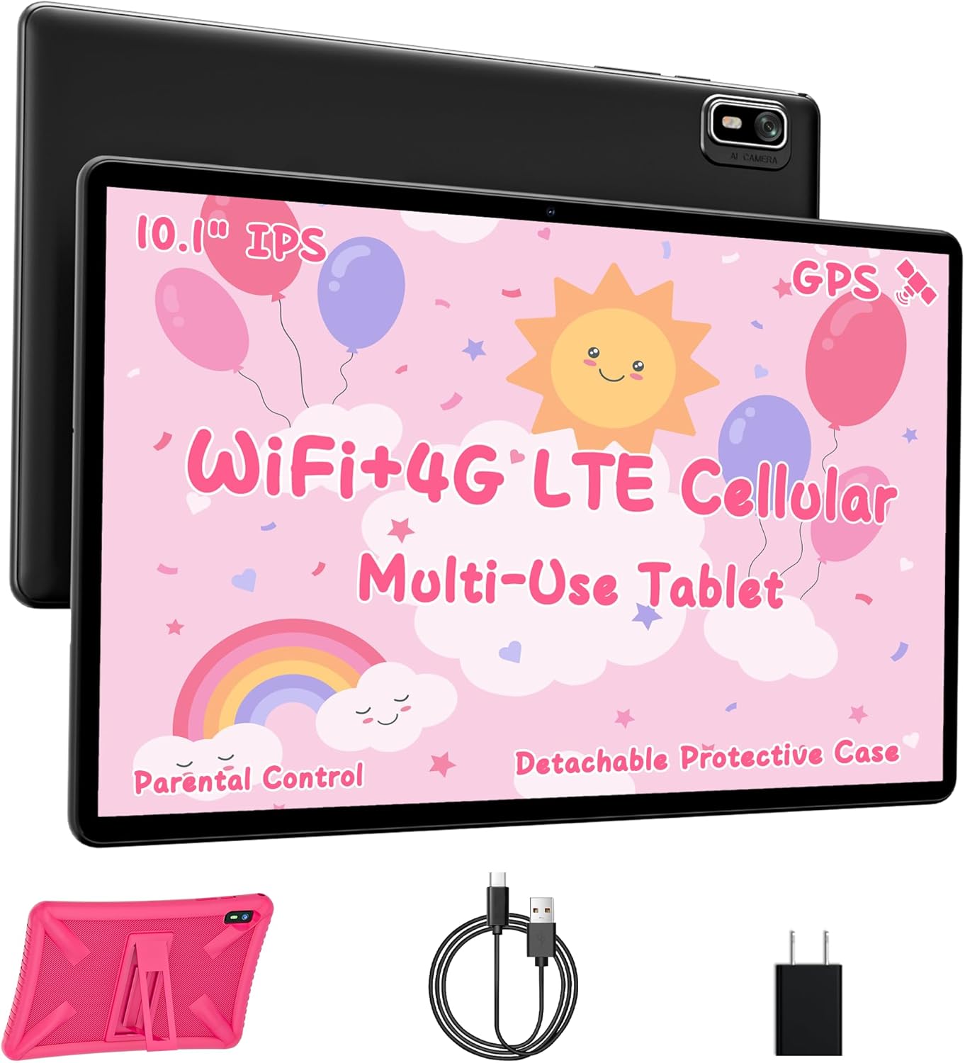 HAOVM Tablet 10 inch, 4G SIM Unlocked, Android Tablet with Case, IPS Touch Screen, 2.0GHz Fast Processor, 3GB+32GB+TF Expand,2.4G/5GHz WiFi,8MP Camera, Tablet with SIM Card Slot, GPS， Pink case