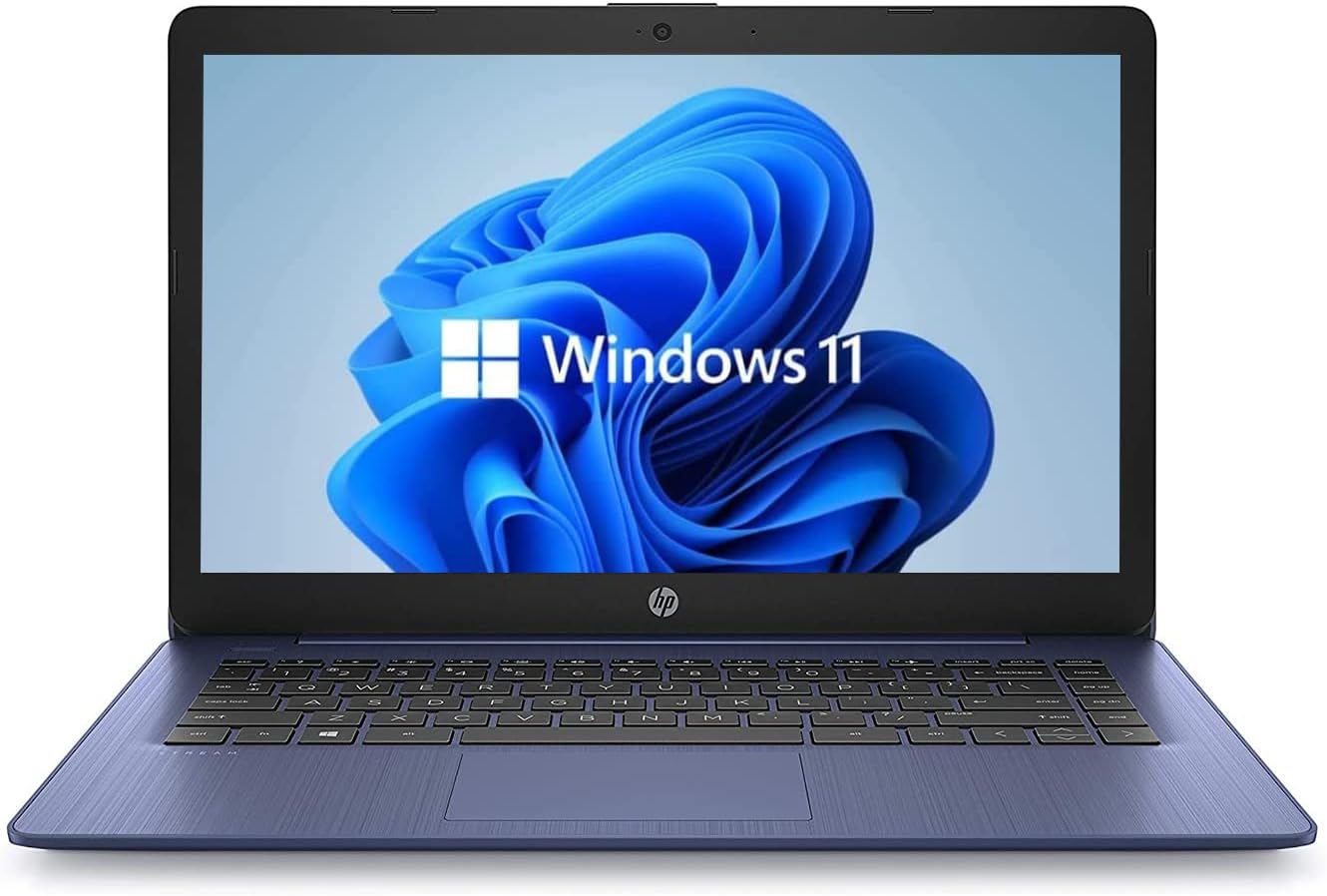 HP 14 HD Laptop, Windows 11, Intel Celeron Dual-Core Processor Up to 2.60GHz, 4GB RAM, 64GB SSD, Webcam, Dale Blue (Renewed)