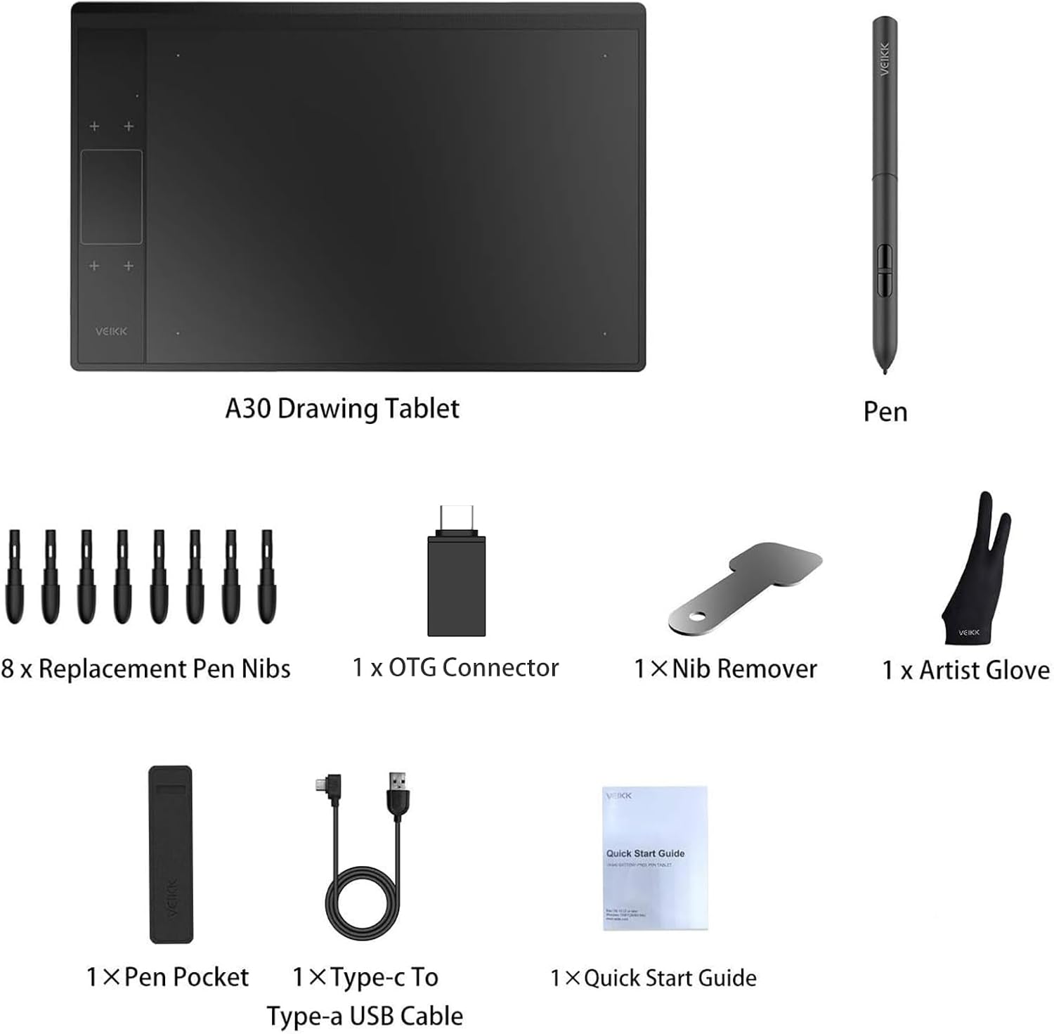 VEIKK A30 V2 Drawing Tablet 10x6 Inch Graphics Tablet with Battery-Free Pen and 8192 Professional Levels Pressure